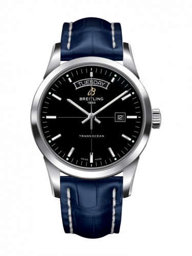 Breitling Transocean Day & Date Stainless Steel / Black / Croco / Pin A4531012/BB69/731P/A20BA.1