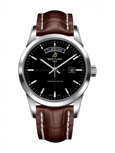 Breitling Transocean Day & Date Stainless Steel / Black / Croco / Folding A4531012/BB69/740P/A20D.1