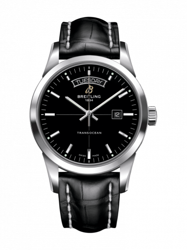 Breitling Transocean Day & Date Stainless Steel / Black / Croco / Pin A4531012/BB69/743P/A20BA.1