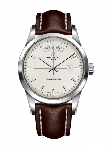 Breitling Transocean Day & Date Stainless Steel / Silver / Calf / Folding A4531012/G751/438X/A20D.1