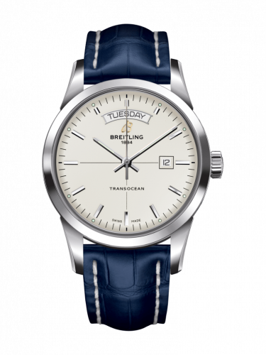 Breitling Transocean Day & Date Stainless Steel / Silver / Croco / Pin A4531012/G751/731P/A20BA.1