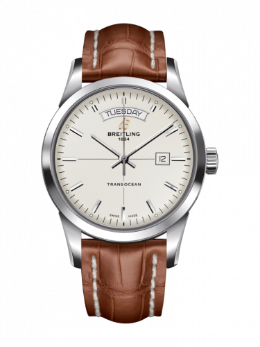 Breitling Transocean Day & Date Stainless Steel / Silver / Croco / Folding A4531012/G751/738P/A20D.1