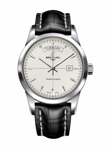 Breitling Transocean Day & Date Stainless Steel / Silver / Croco / Pin A4531012/G751/744P/A20D.1