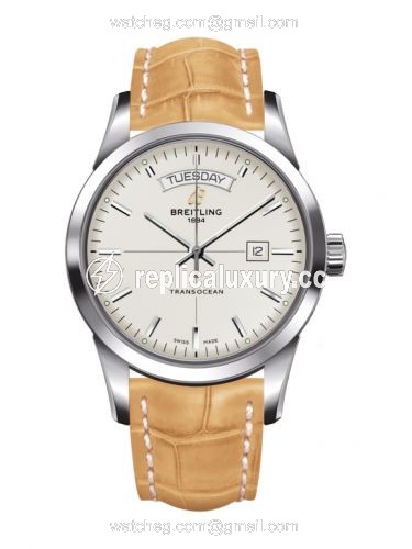 Breitling Transocean Day & Date Stainless Steel / Silver / Croco / Pin A4531012/G751/745P/A20BA.1