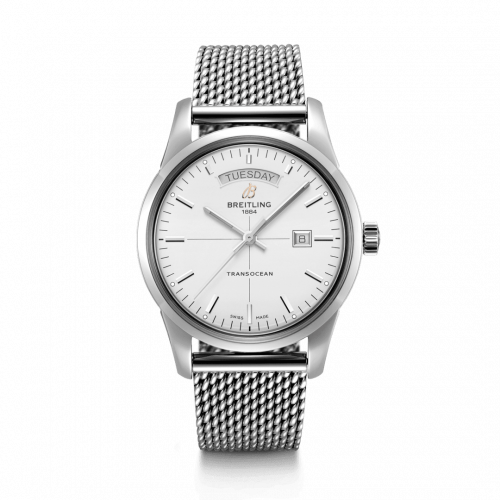 Breitling Transocean Day & Date Stainless Steel / Silver / Milanese A45310121G1A1