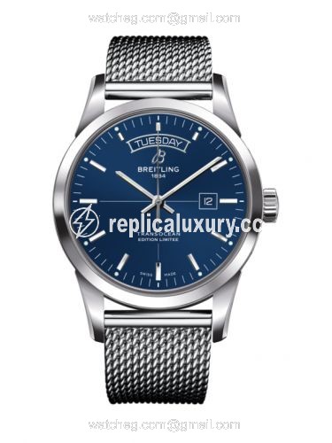 Breitling Transocean Day & Date Stainless Steel / Blue / Milanese A453109T.C921.154A