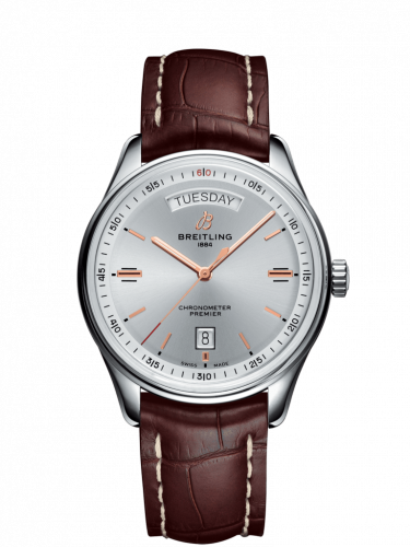 Breitling Premier Automatic Day & Date 40 Stainless Steel / Silver / Croco Brown / Tang A45340211G1P2