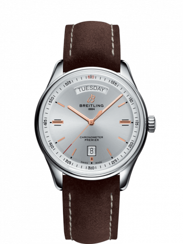 Breitling Premier Automatic Day & Date 40 Stainless Steel / Silver / Nubuck Brown / Tang A45340211G1X3
