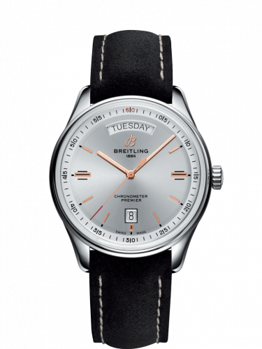 Breitling Premier Automatic Day & Date 40 Stainless Steel / Silver / Nubuck Black / Tang A45340211G1X4