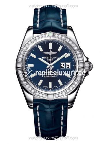 Breitling Galactic 41 Stainless Steel / Diamond / Horizon Blue / Croco A49350LA.C929.718P