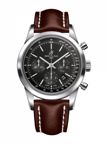 Breitling Transocean Chronograph Stainless Steel / Black / Calf / Folding AB015212/BA99/438X/A20D.1