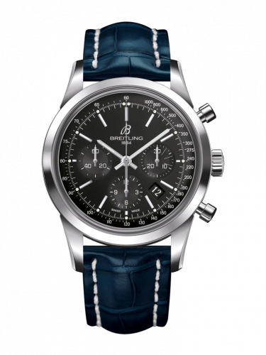 Breitling Transocean Chronograph Stainless Steel / Black / Croco / Folding AB015212/BA99/732P/A20D.1