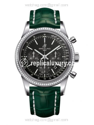 Breitling Transocean Chronograph Stainless Steel / Diamond / Black / Croco AB015253.BA99.748P