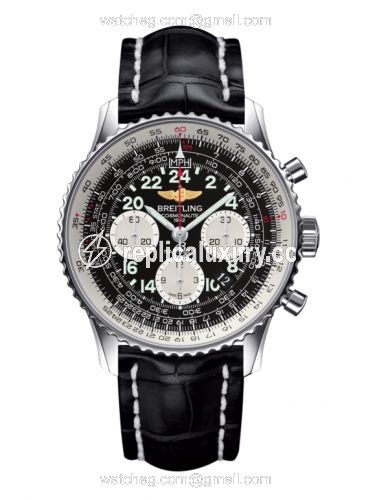 Breitling Cosmonaute Stainless Steel / Black / Croco AB0210B4.BC36.743P