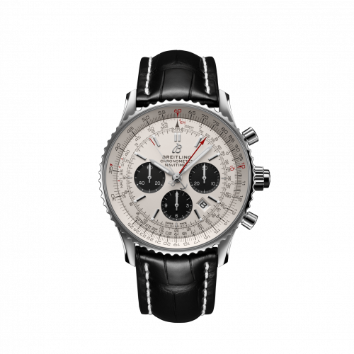 Breitling Navitimer Rattrapante Stainless Steel / Silver / Croco / Pin AB0310211G1P2