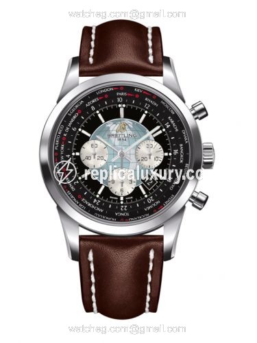 Breitling Transocean Chronograph Unitime Stainless Steel / Black / Calf AB0510U4.BB62.443X