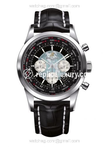Breitling Transocean Chronograph Unitime Stainless Steel / Black / Croco AB0510U4.BB62.760P
