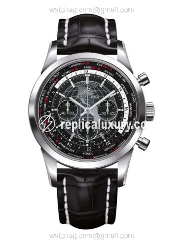 Breitling Transocean Chronograph Unitime Stainless Steel / Black / Croco AB0510U4.BE84.760P