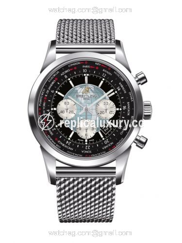 Breitling Transocean Chronograph Unitime Stainless Steel / Black / Milanese AB0510U4B.B62.152A