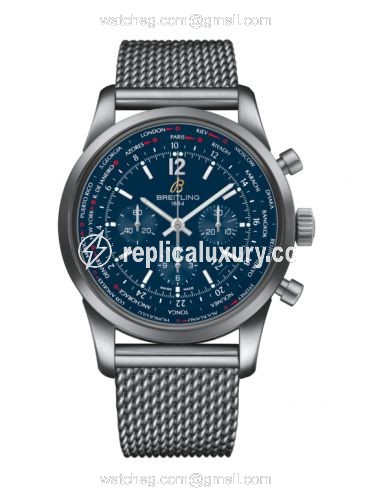 Breitling Transocean Chronograph Unitime Pilot Stainless Steel / Blue / Milanese AB0510U9.C879.159A