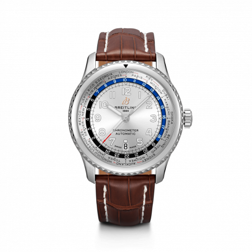 Breitling Navitimer 8 B35 Automatic Unitime 43 Stainless Steel / Silver / Brown Croco / Pin AB3521U01G1P1