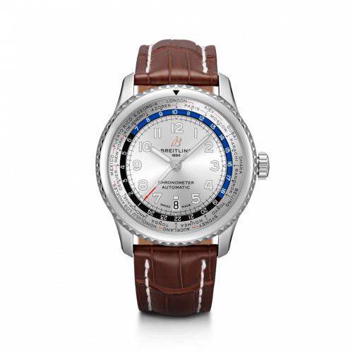 Breitling Navitimer 8 B35 Automatic Unitime 43 Stainless Steel / Silver / Brown Croco / Folding AB3521U01G1P3