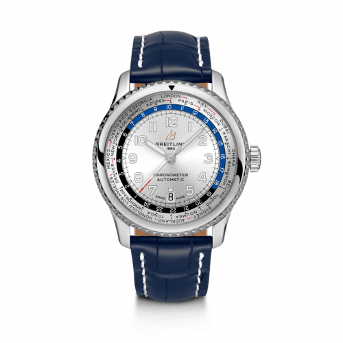 Breitling Navitimer 8 B35 Automatic Unitime 43 Stainless Steel / Silver / Blue Croco / Folding AB3521U01G1P4