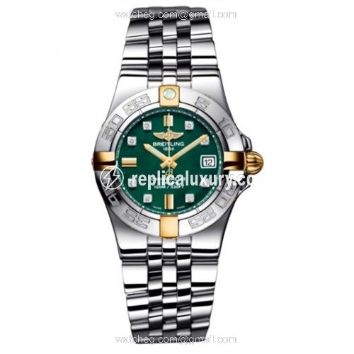Breitling Galactic 30 Two Tone Green / Diamond / Bracelet B71340L2.L517.368A
