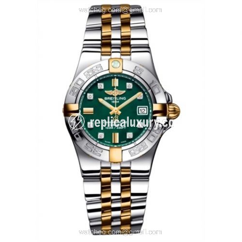 Breitling Galactic 30 Two Tone Green / Diamond / Two Tone Bracelet B71340L2.L517.368D