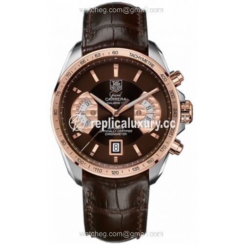 TAG Heuer Grand Carrera Calibre 17 RS 43 Stainless Steel / Red Gold / Brown / Alligator CAV515C.FC6231
