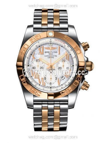 Breitling Chronomat 44 Stainless Steel / Rose Gold / Pearl Roman / Bracelet CB011012.A693.375C
