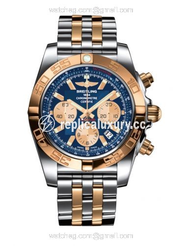 Breitling Chronomat 44 Stainless Steel / Rose Gold / Metallica Blue / Bracelet CB0110121C1C1