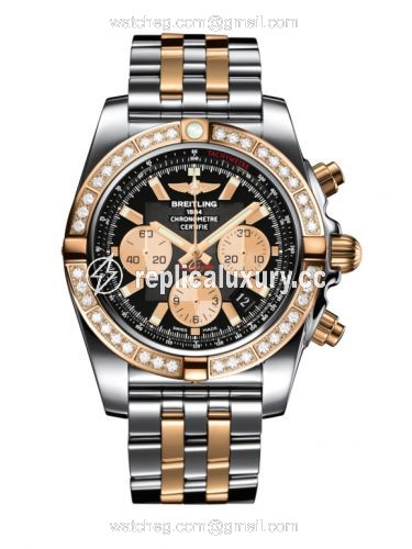 Breitling Chronomat 44 Stainless Steel / Rose Gold / Diamond / Onyx Black / Bracelet CB011053.B968.375C