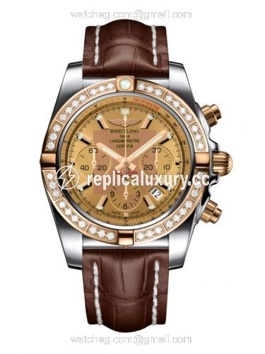 Breitling Chronomat 44 Stainless Steel / Rose Gold / Golden Sun Diamond / Croco CB011053.H548.739P