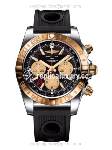 Breitling Chronomat 44 GMT Stainless Steel / Rose Gold / Onyx Black / Rubber CB042012.BB86.200S