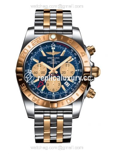 Breitling Chronomat 44 GMT Stainless Steel / Rose Gold / Metallica Blue / Bracelet CB042012.C858.375C