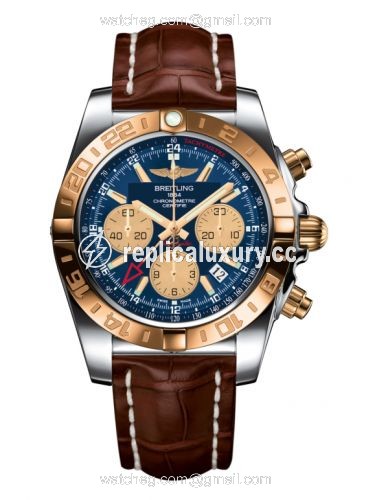 Breitling Chronomat 44 GMT Stainless Steel / Rose Gold / Metallica Blue / Croco CB042012.C858.737P