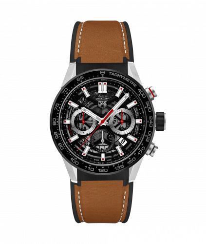 TAG Heuer Carrera Calibre Heuer 02 43 Stainless Steel / Black Ceramic / Skeleton / Calf CBG2010.FT6144