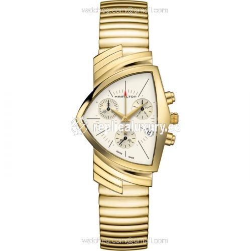 Hamilton Ventura Chrono Quartz 32.3 PVD Yellow / Silver / Bracelet H24422151