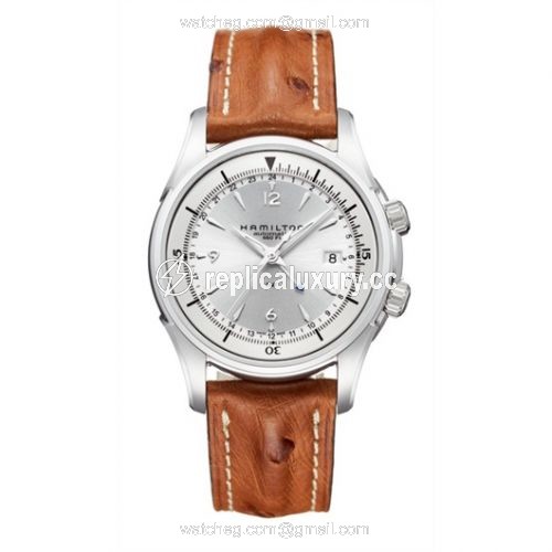 Hamilton Jazzmaster Traveler GMT 42mm Silver Dial / Ostrich H32625555