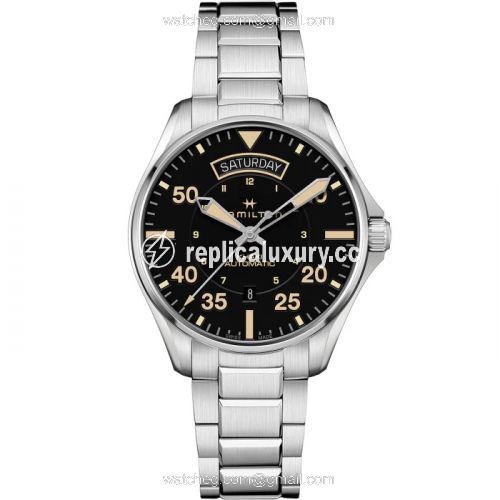 Hamilton Khaki Pilot Day Date Stainless Steel / Black / Bracelet H64645131