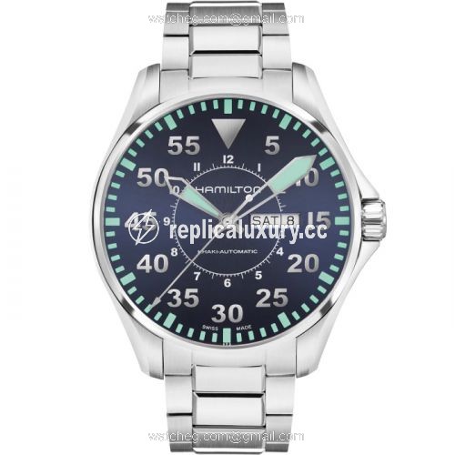 Hamilton Khaki Aviation Pilot Day Date Auto Blue / Bracelet H64715145