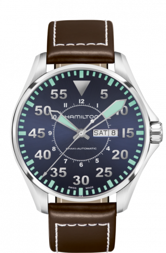 Hamilton Khaki Aviation Day Date Stainless Steel / Blue / Strap H64715545