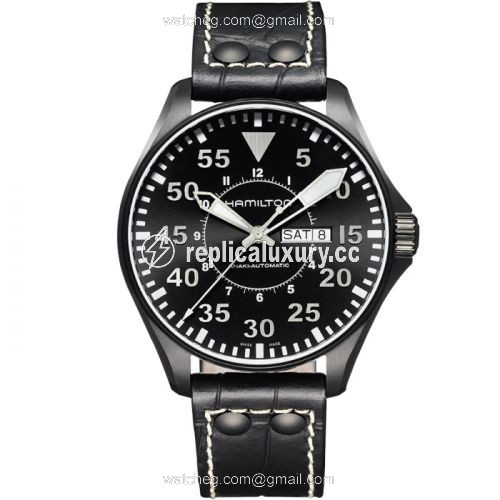 Hamilton Khaki Aviation Pilot Day Date Auto Black H64785835