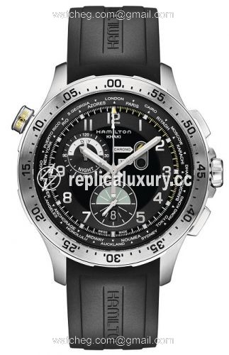 Hamilton Khaki Pilot Chrono Worldtimer Black / Rubber H76714335