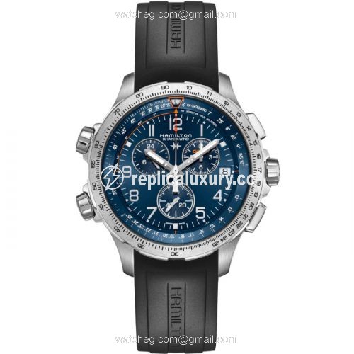 Hamilton Khaki Aviation X-Wind GMT Chrono Quartz Blue / Rubber H77922341