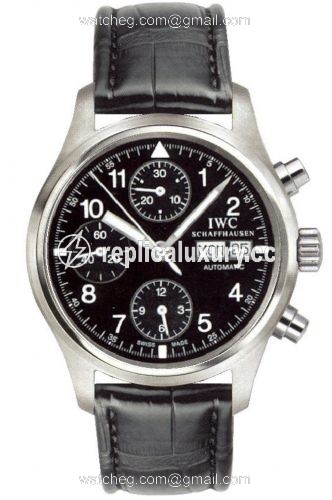 IWC Pilot's Watch Chronograph Stainless Steel / Black / Italian / Strap IW3706-02