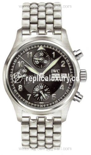 IWC Pilot's Watch Spitfire Chronograph Stainless Steel / Black / French / Bracelet IW3706-19
