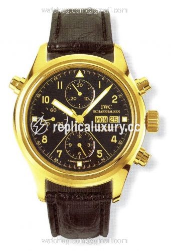 IWC Pilot's Watch Doppelchronograph Yellow Gold / Black / German / Strap IW3711-13