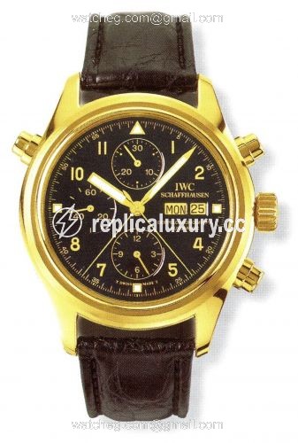 IWC Pilot's Watch Doppelchronograph Yellow Gold / Black / French IW3713-16
